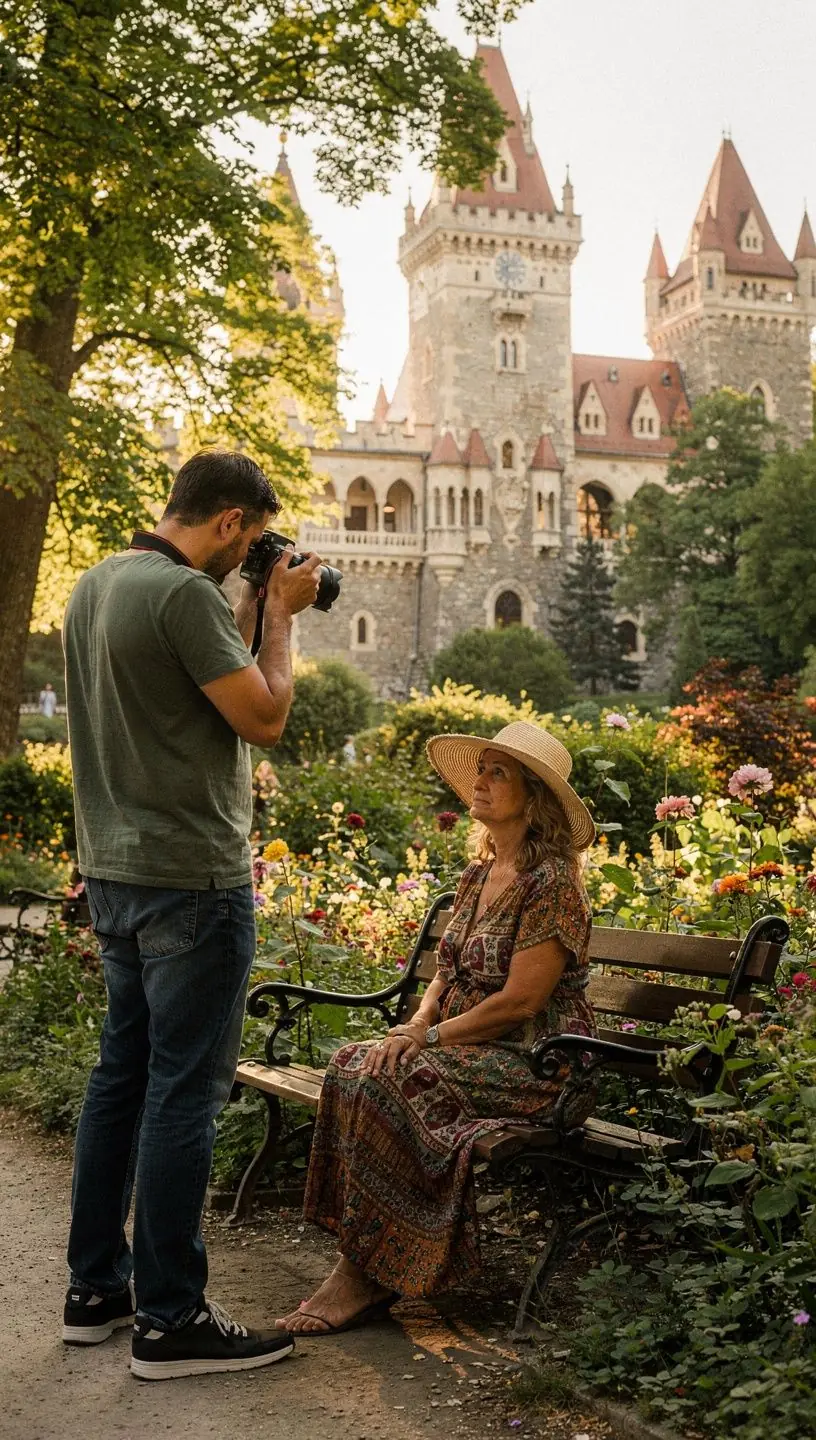Utcai fénykép, ahol emberek sétálnak a város forgalmas terén, a háttérben régi épületek láthatók.
