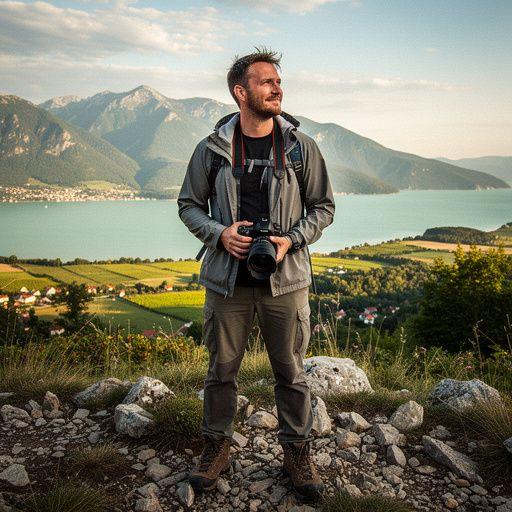 Gyönyörű táj fényképe a Balaton partján naplementében.